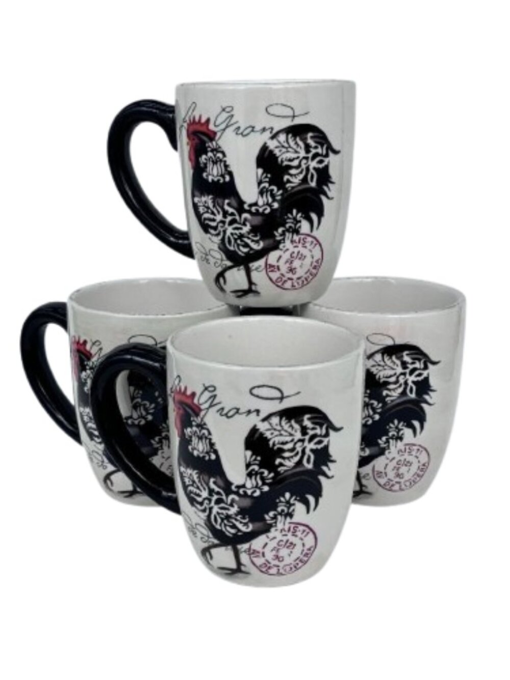 Damask Rooster by Certified INTL Jennifer Brinley Stoneware Coffee Mug Set of 4